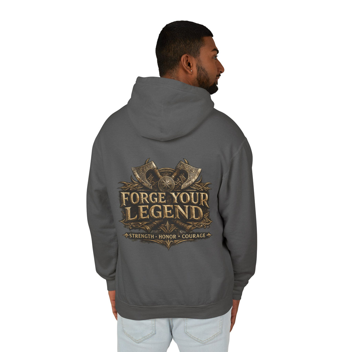 Viking Warrior Hoodie — "Forge Your Legend" Shield & Helmet Sweatshirt