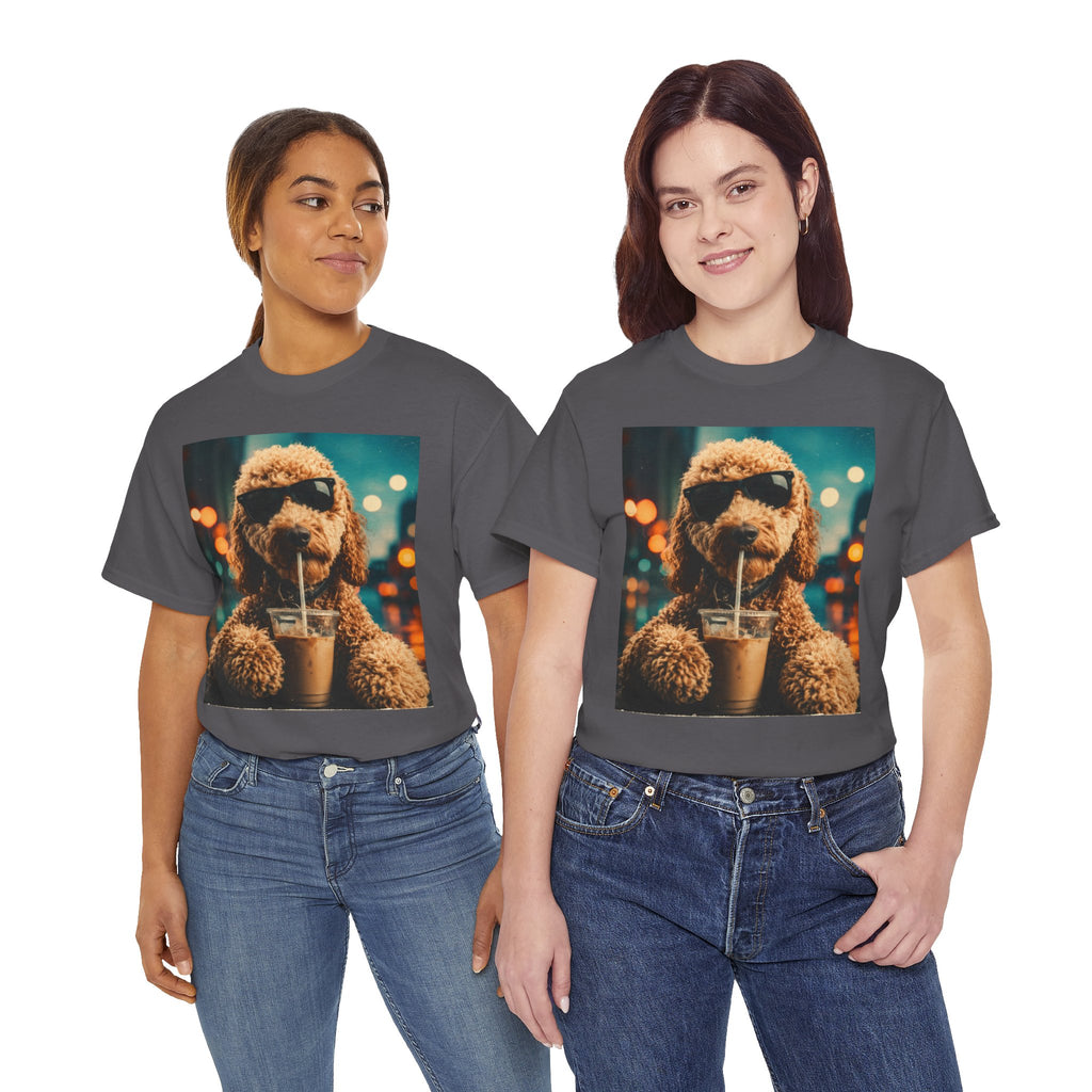 Dog with Coffee T-Shirt — Cool Poodle Drinking Iced Coffee Graphic Tee