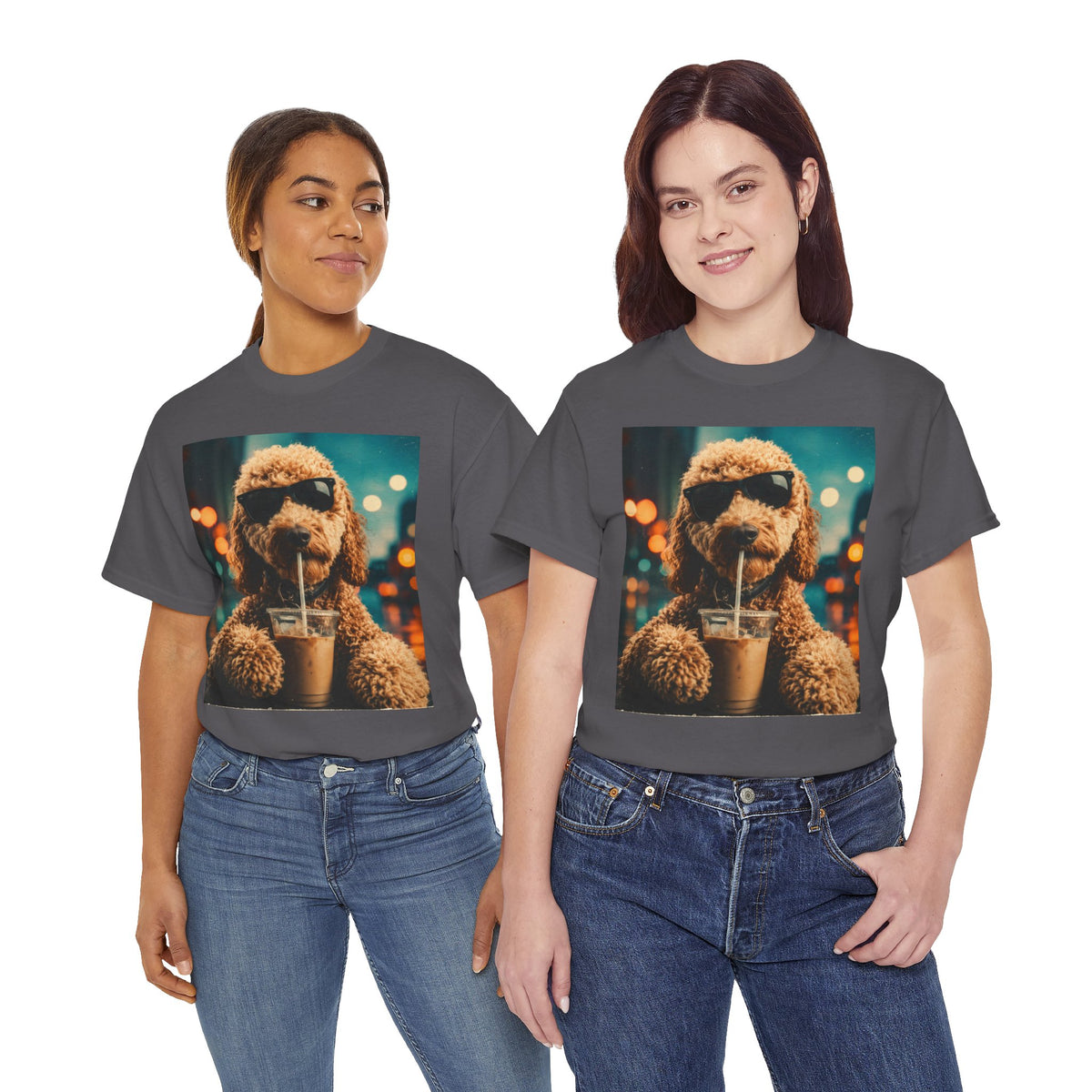 Dog with Coffee T-Shirt — Cool Poodle Drinking Iced Coffee Graphic Tee