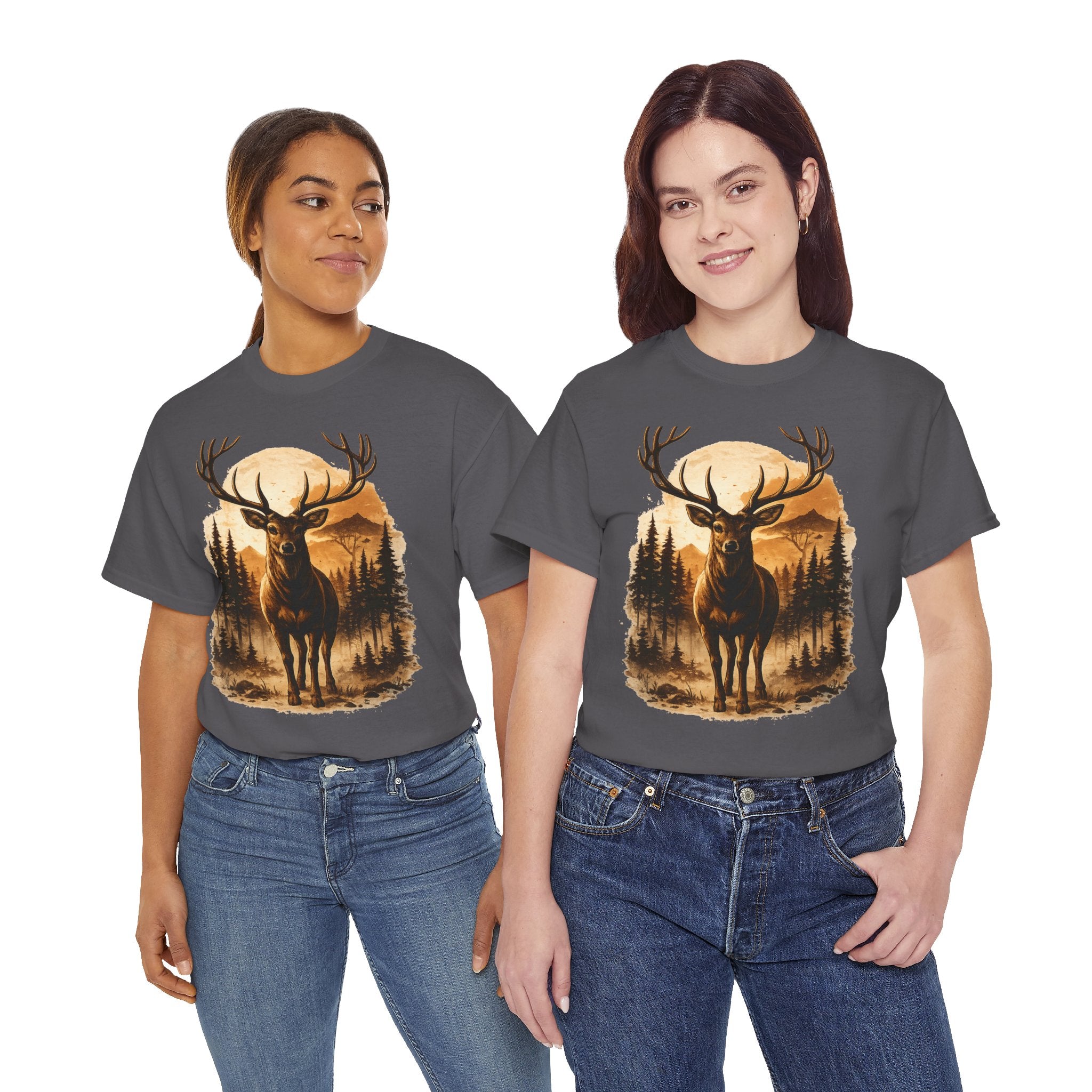 Deer Sunset Graphic Tee — Wilderness Stag Nature T-Shirt