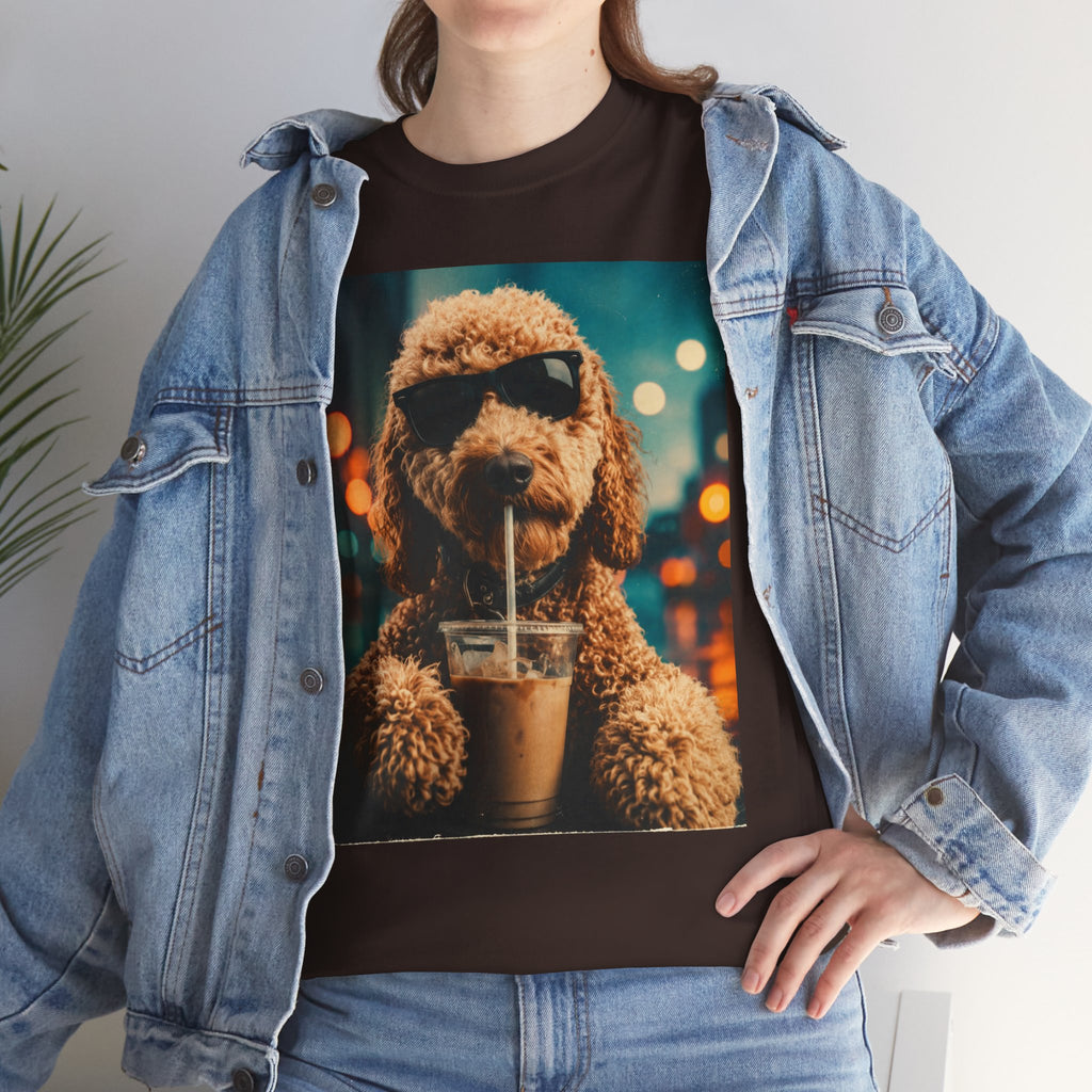Dog with Coffee T-Shirt — Cool Poodle Drinking Iced Coffee Graphic Tee