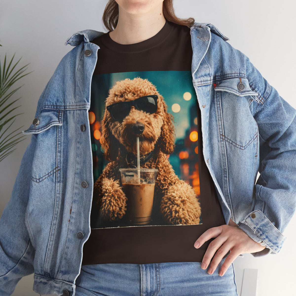 Dog with Coffee T-Shirt — Cool Poodle Drinking Iced Coffee Graphic Tee