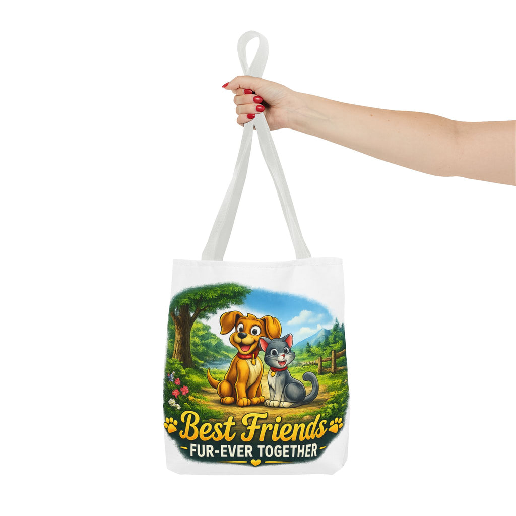 Tote Bag — "Best Friends Fur-Ever Together" Cute Dog & Cat Pet Lover Tote