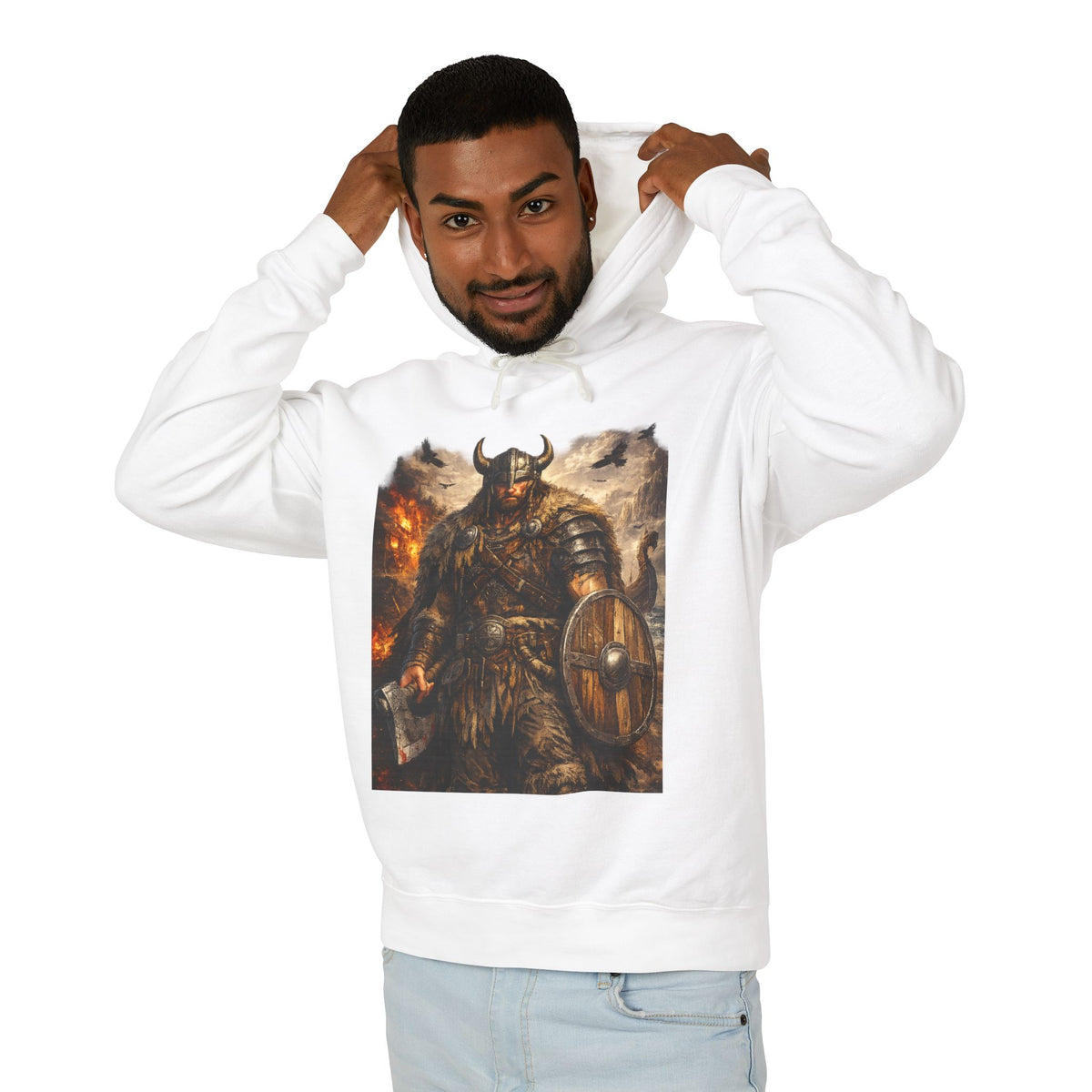 Viking Warrior Hoodie — "Forge Your Legend" Shield & Helmet Sweatshirt