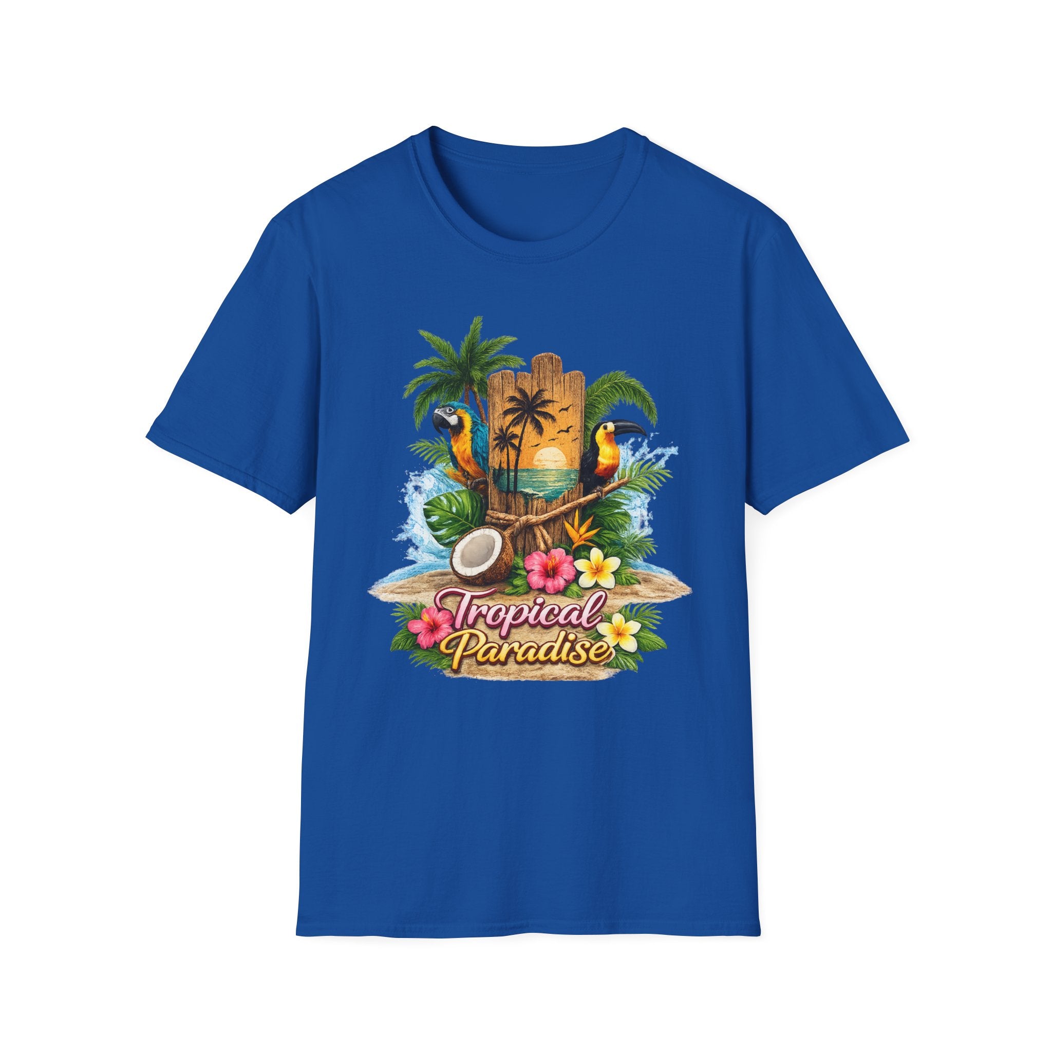 T-Shirt — Tropical Paradise Parrots Beach Graphic Tee
