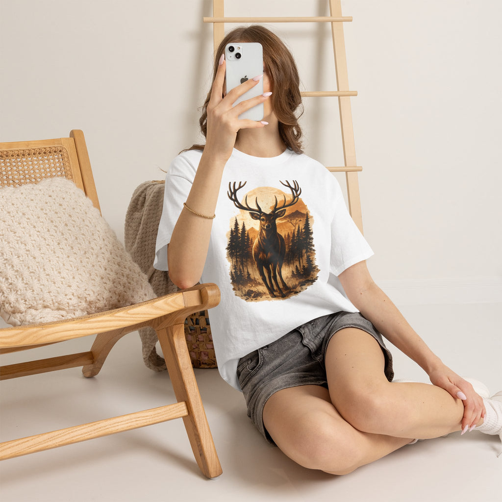 Deer Sunset Graphic Tee — Wilderness Stag Nature T-Shirt