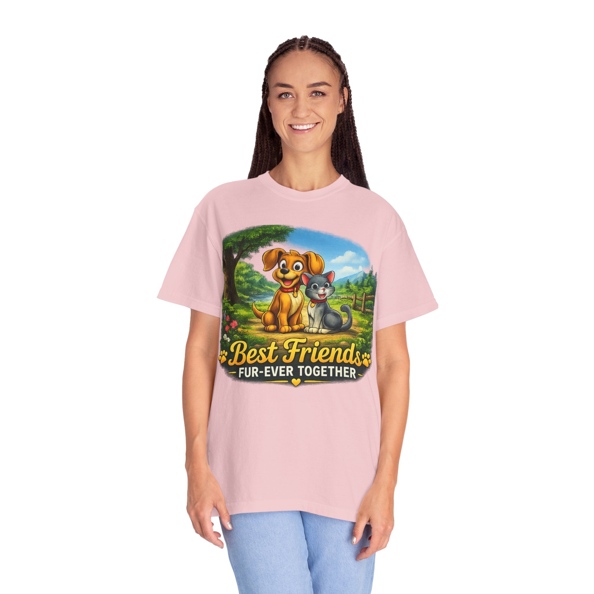 Best Friends T-Shirt — "Fur-Ever Together" Cute Dog & Cat Graphic Tee