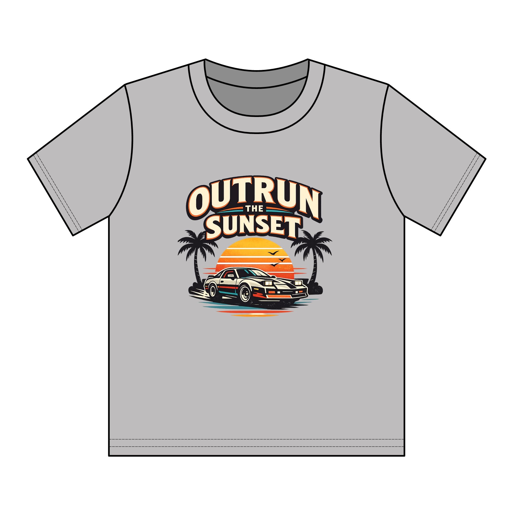 Youth Tee — "Outrun the Sunset" Retro Car Sunset Graphic