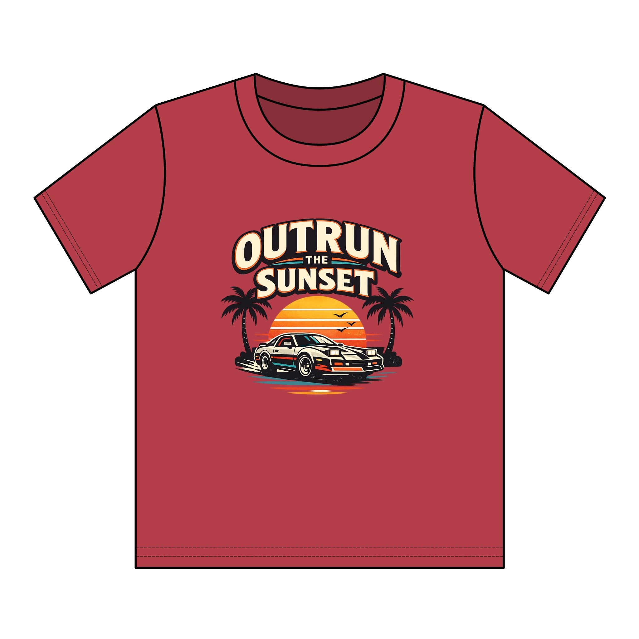 Youth Tee — "Outrun the Sunset" Retro Car Sunset Graphic