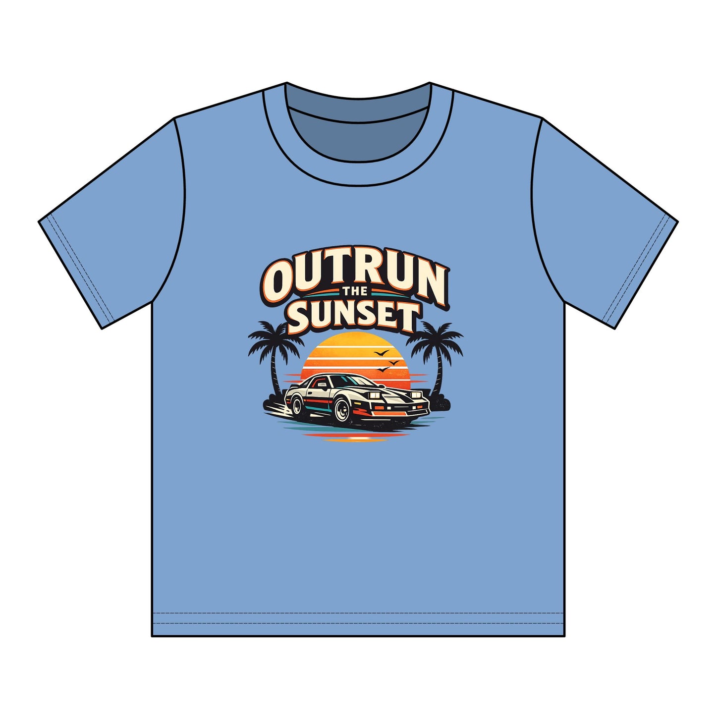 Youth Tee — "Outrun the Sunset" Retro Car Sunset Graphic