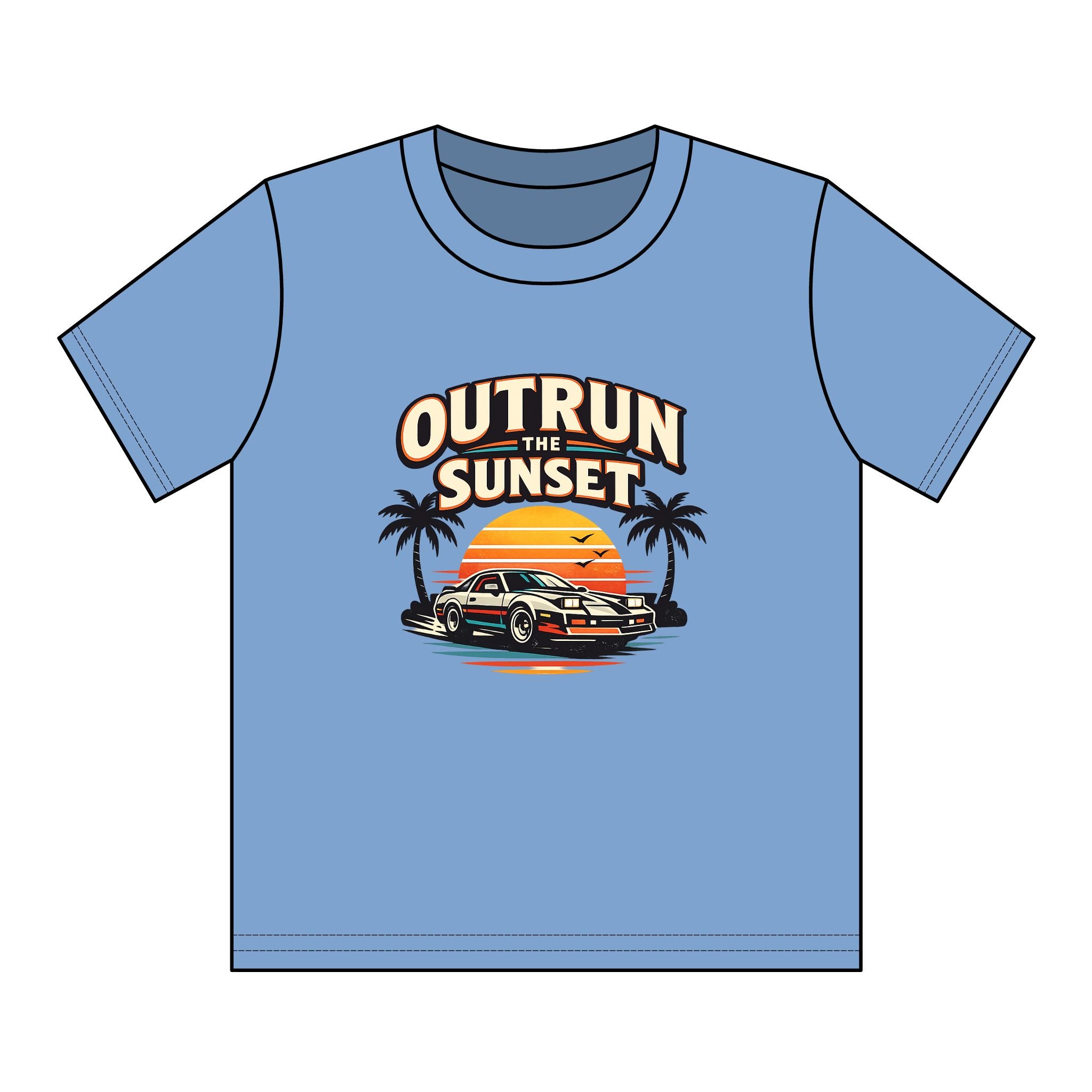 Youth Tee — "Outrun the Sunset" Retro Car Sunset Graphic