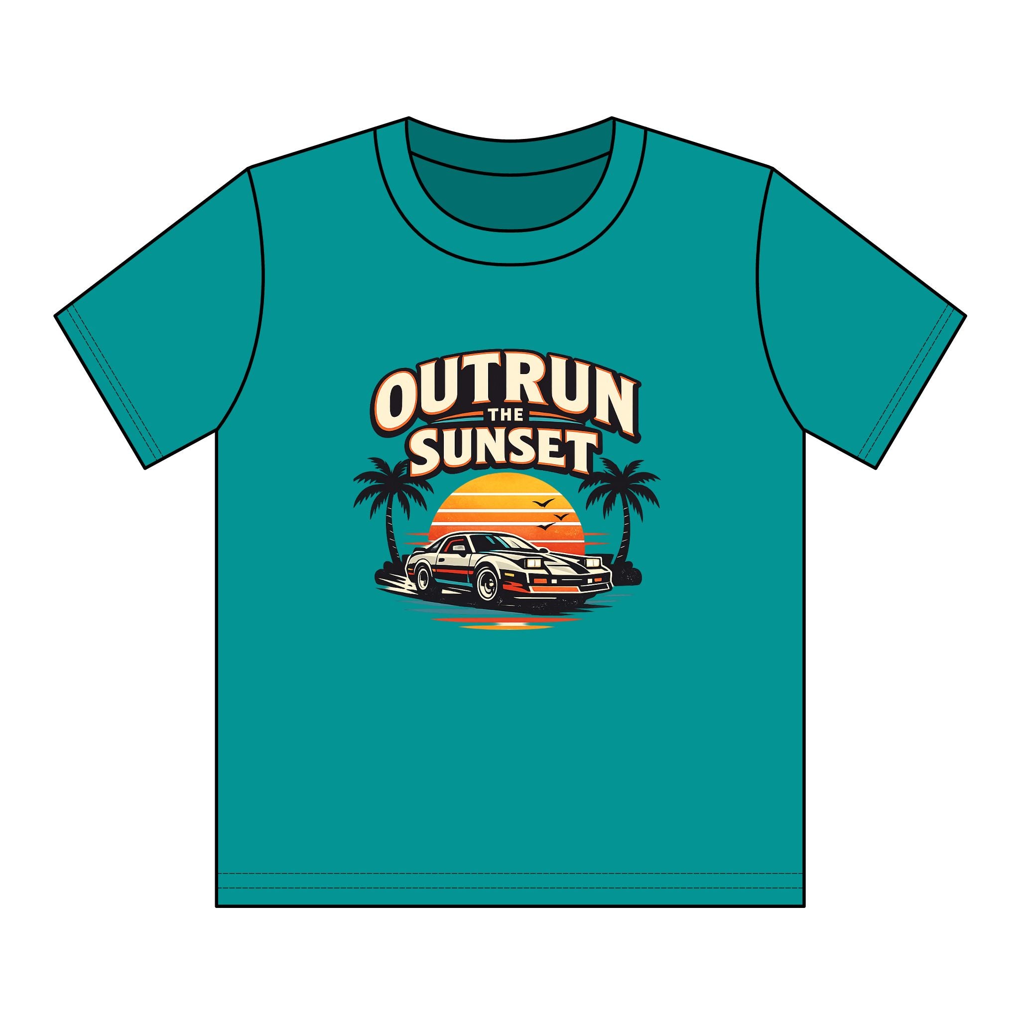 Youth Tee — "Outrun the Sunset" Retro Car Sunset Graphic