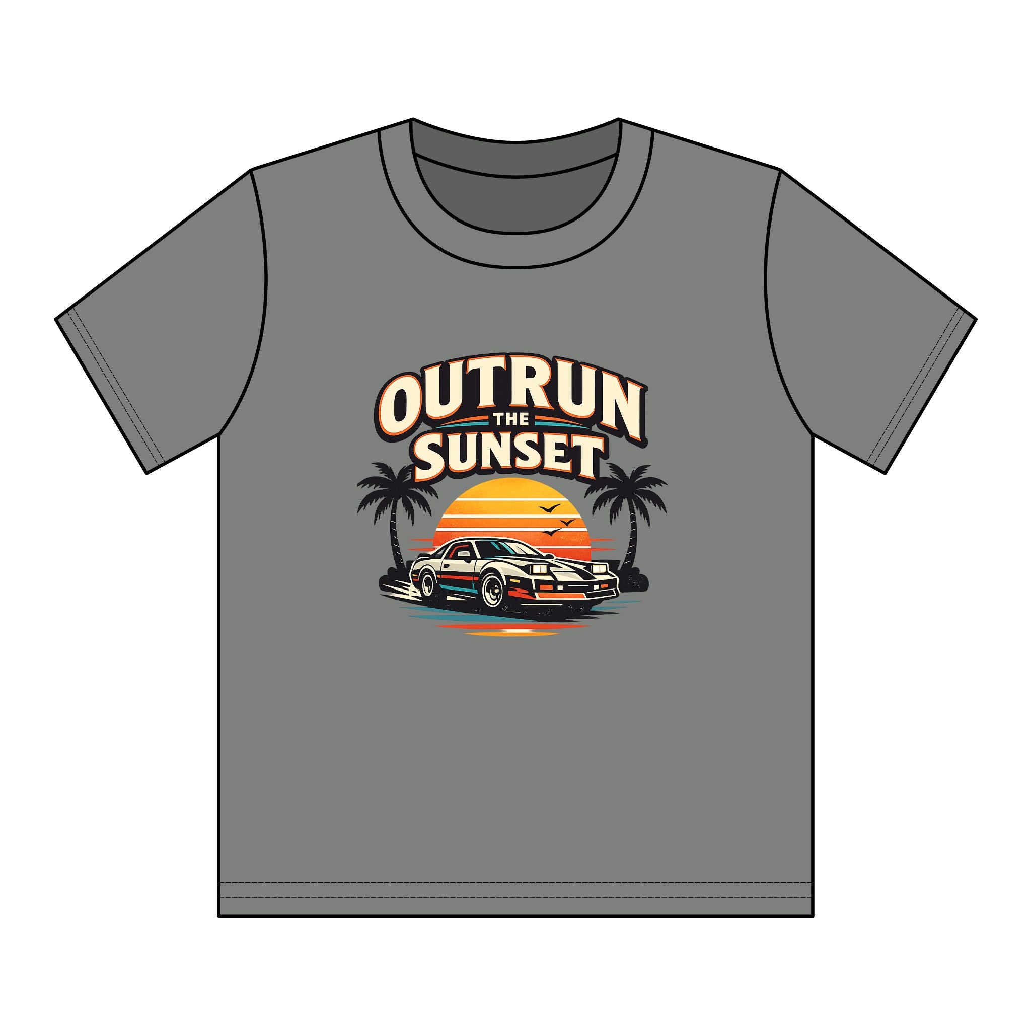 Youth Tee — "Outrun the Sunset" Retro Car Sunset Graphic