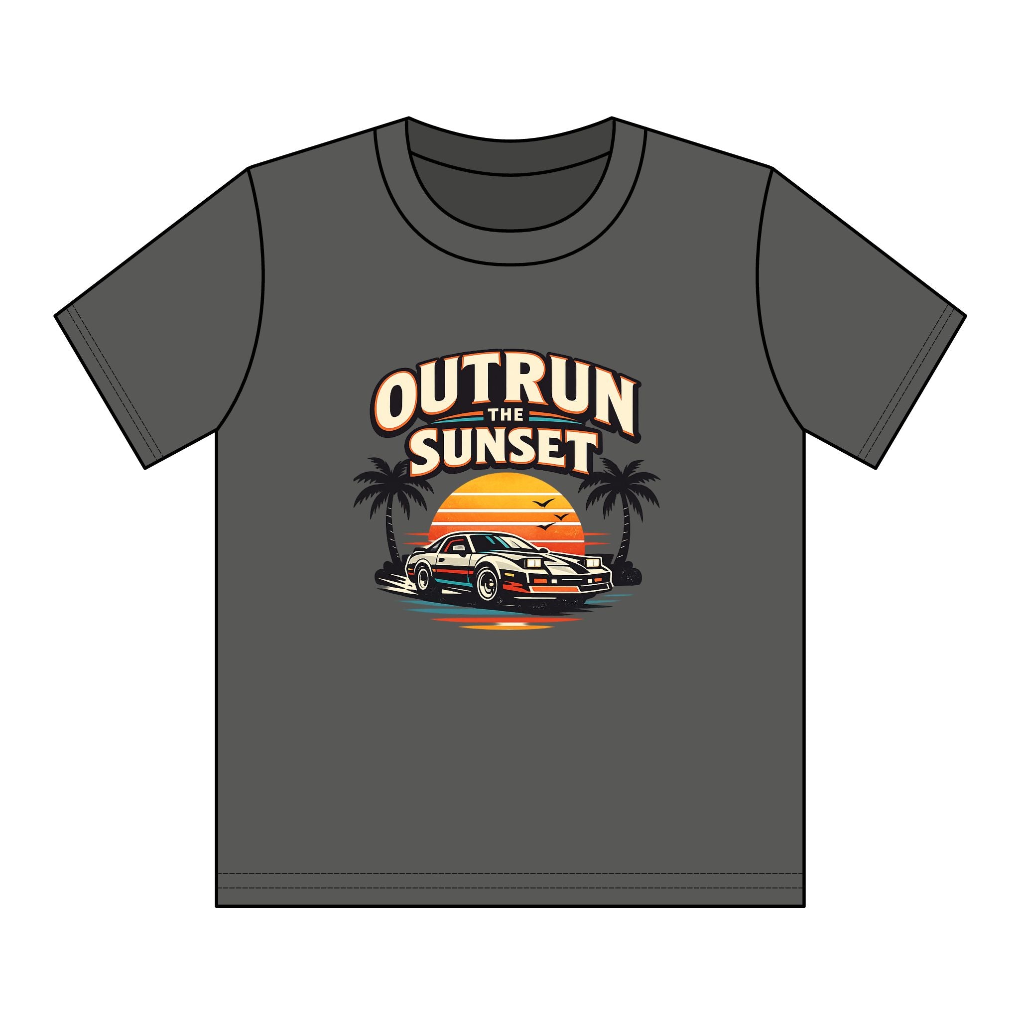 Youth Tee — "Outrun the Sunset" Retro Car Sunset Graphic
