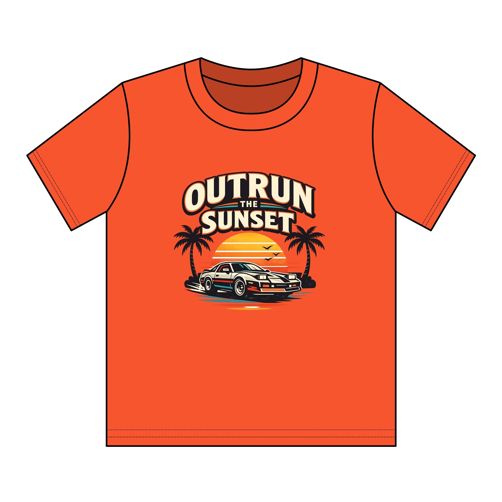 Youth Tee — "Outrun the Sunset" Retro Car Sunset Graphic