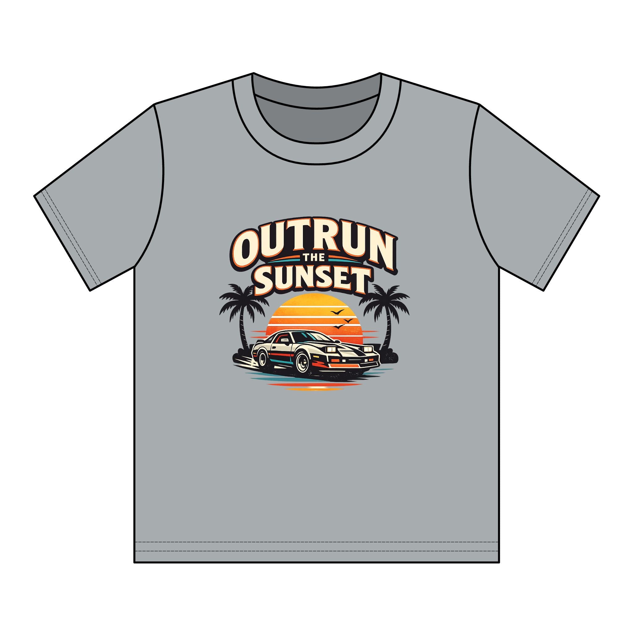 Youth Tee — "Outrun the Sunset" Retro Car Sunset Graphic