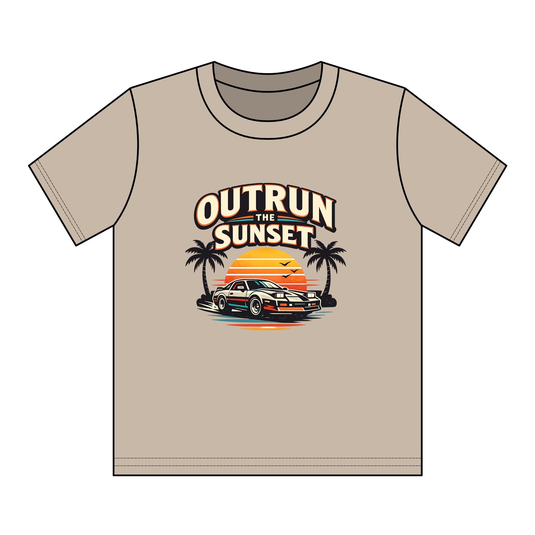 Youth Tee — "Outrun the Sunset" Retro Car Sunset Graphic