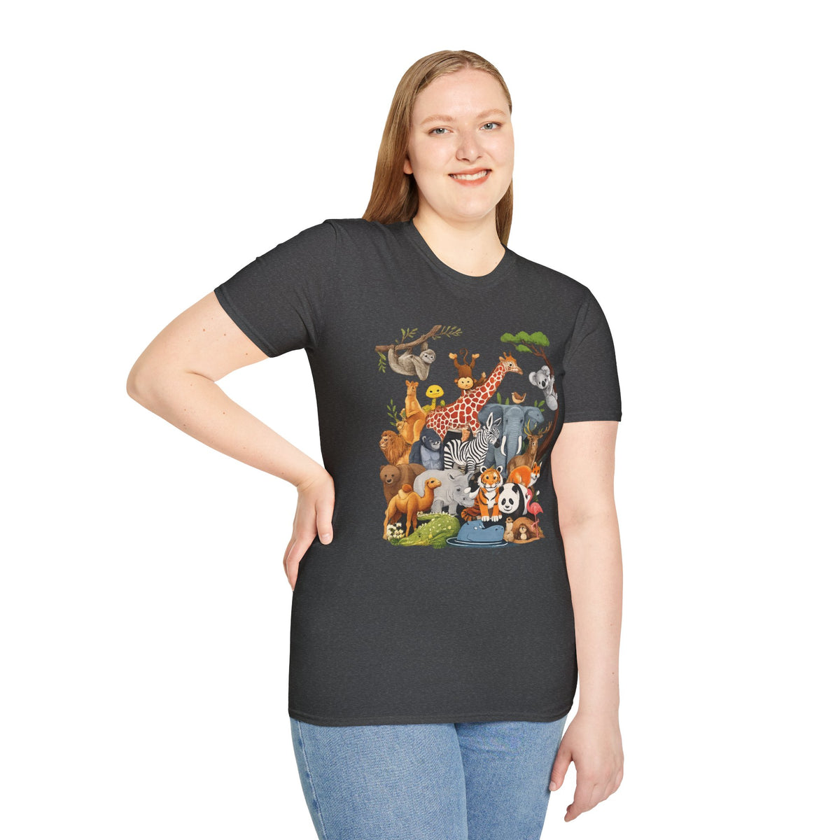Safari Jungle Animals T-Shirt — Cute Giraffe, Zebra & Elephant Graphic Tee