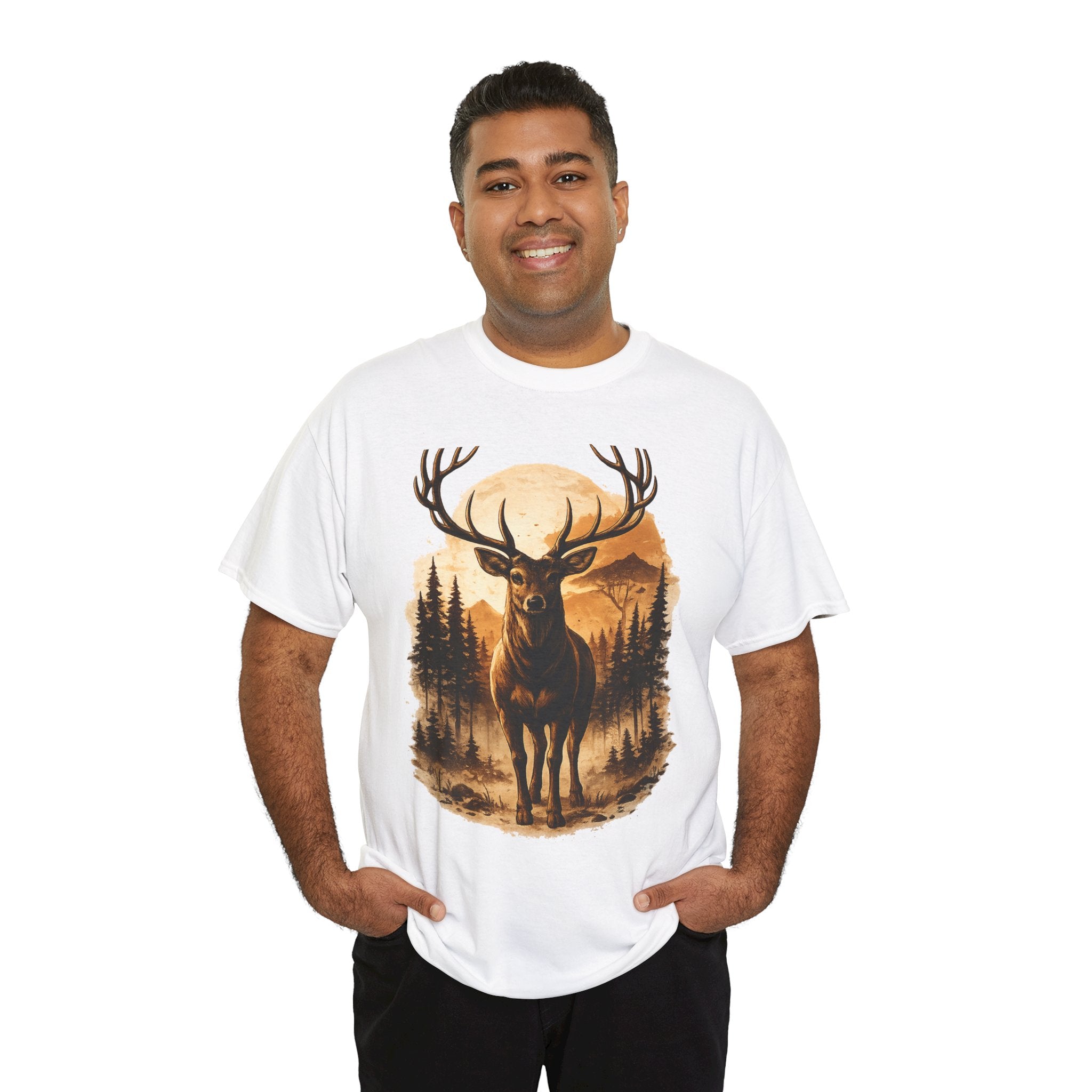 Deer Sunset Graphic Tee — Wilderness Stag Nature T-Shirt