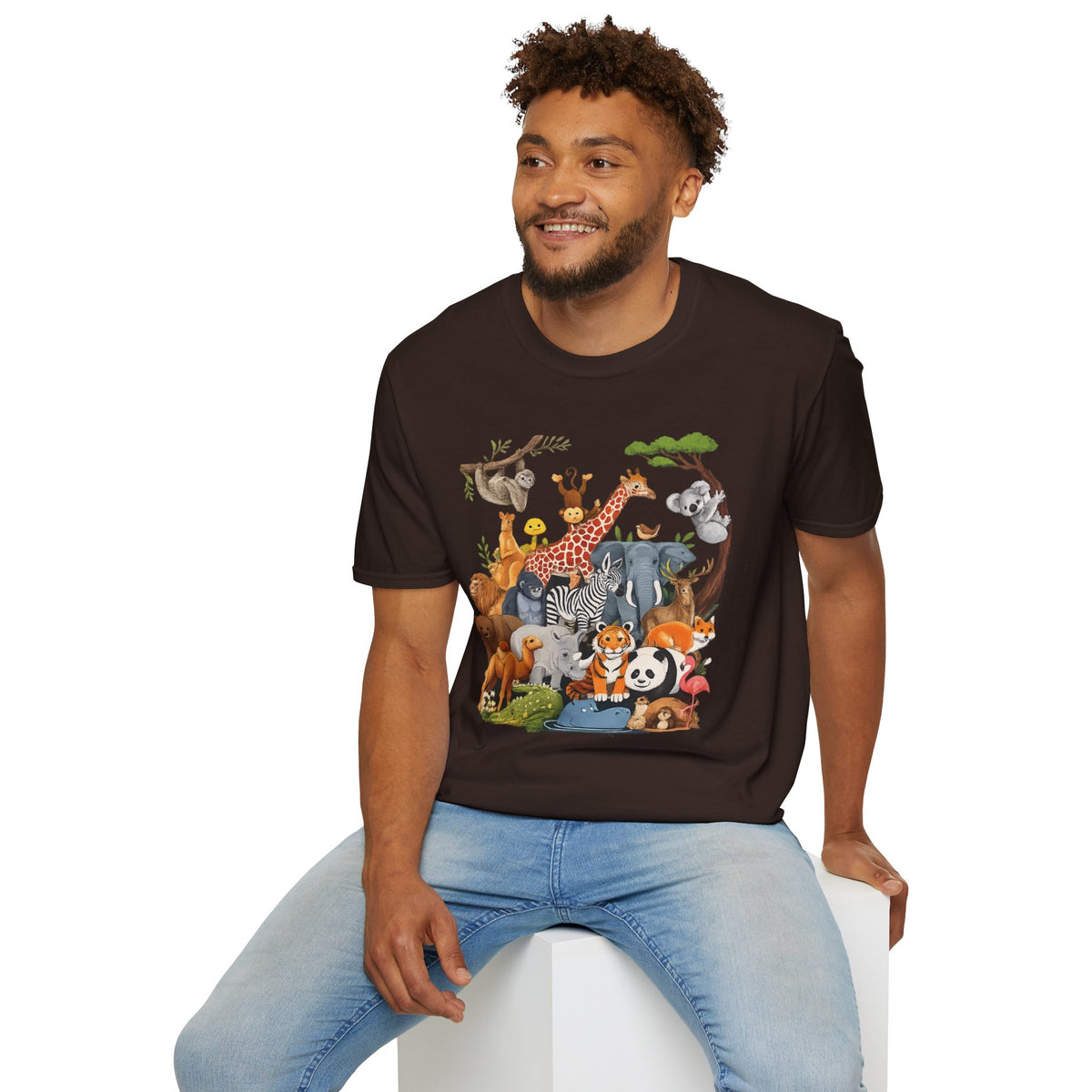 Safari Jungle Animals T-Shirt — Cute Giraffe, Zebra & Elephant Graphic Tee