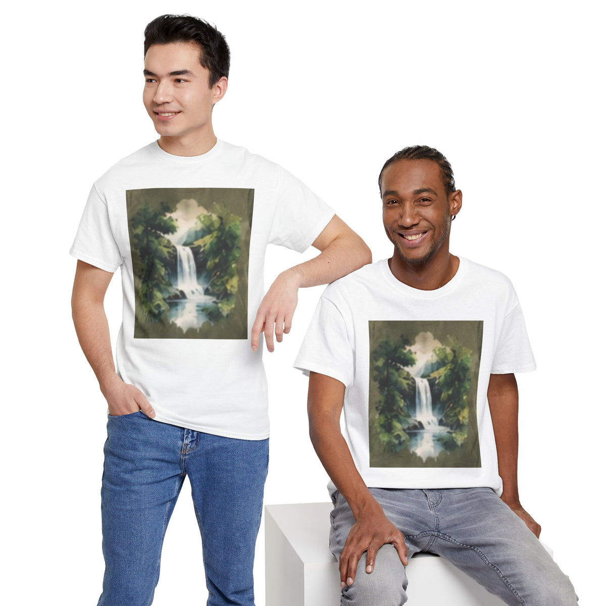 Waterfall Landscape T-Shirt — Vintage Forest Nature Tee