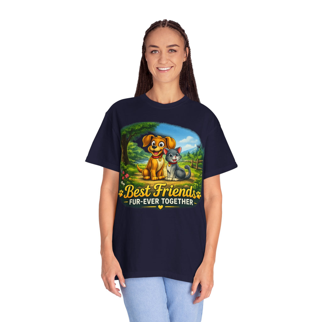 Best Friends T-Shirt — "Fur-Ever Together" Cute Dog & Cat Graphic Tee