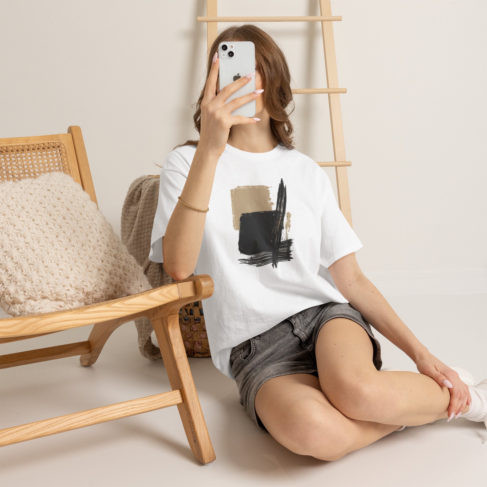 Abstract Brushstroke Tee — Minimal Neutral Art Graphic T-Shirt