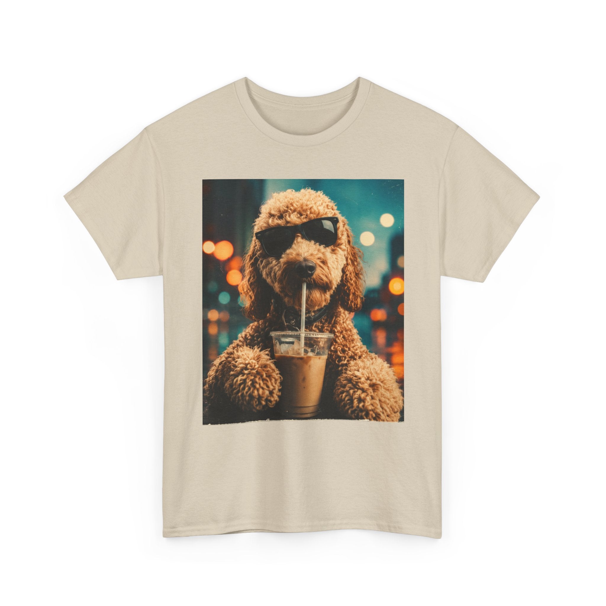 Dog with Coffee T-Shirt — Cool Poodle Drinking Iced Coffee Graphic Tee