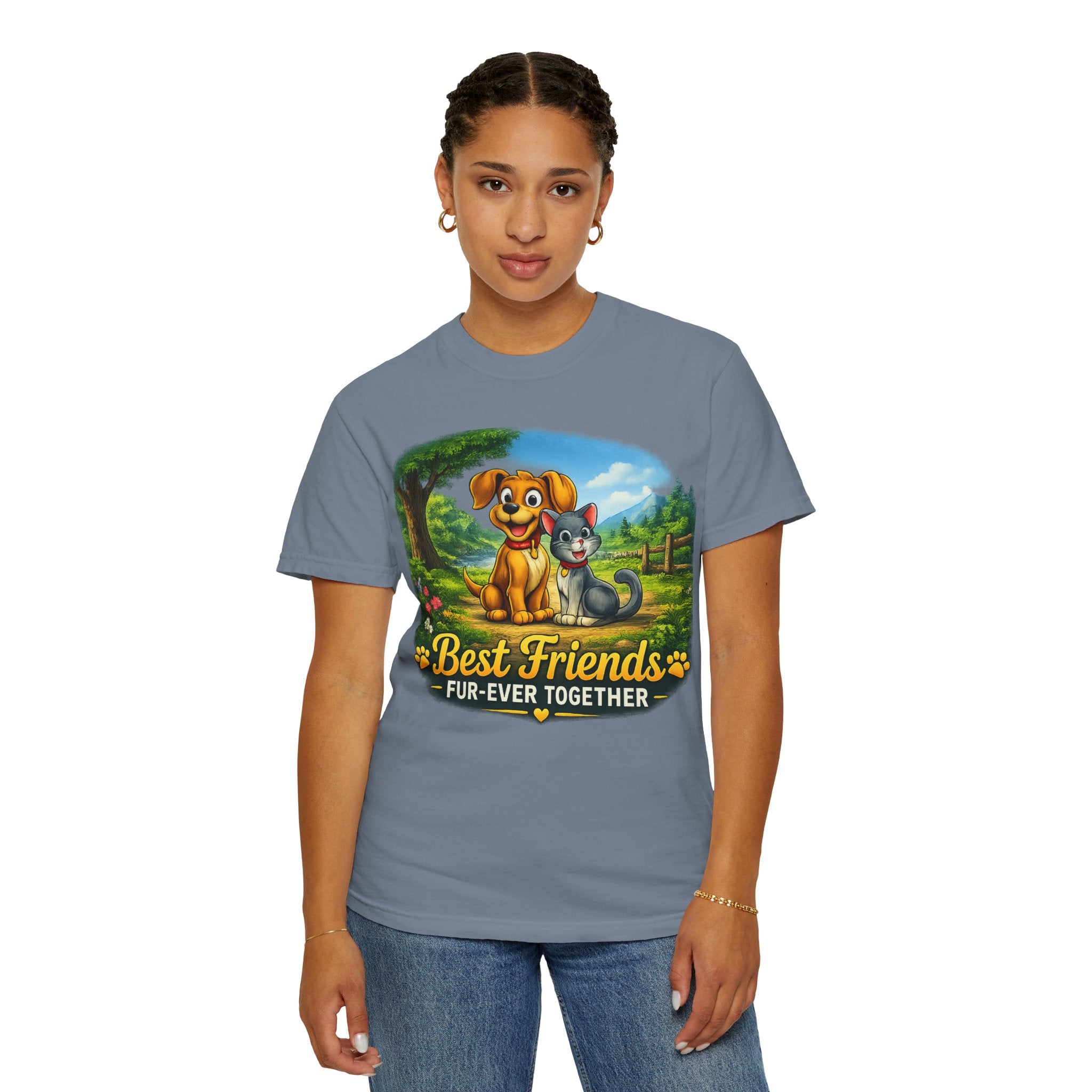 Best Friends T-Shirt — "Fur-Ever Together" Cute Dog & Cat Graphic Tee