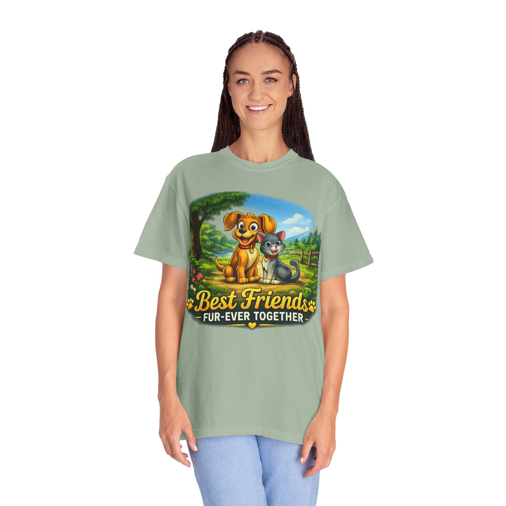 Best Friends T-Shirt — "Fur-Ever Together" Cute Dog & Cat Graphic Tee