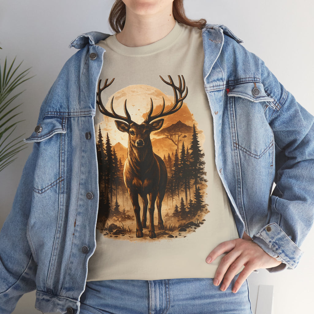 Deer Sunset Graphic Tee — Wilderness Stag Nature T-Shirt
