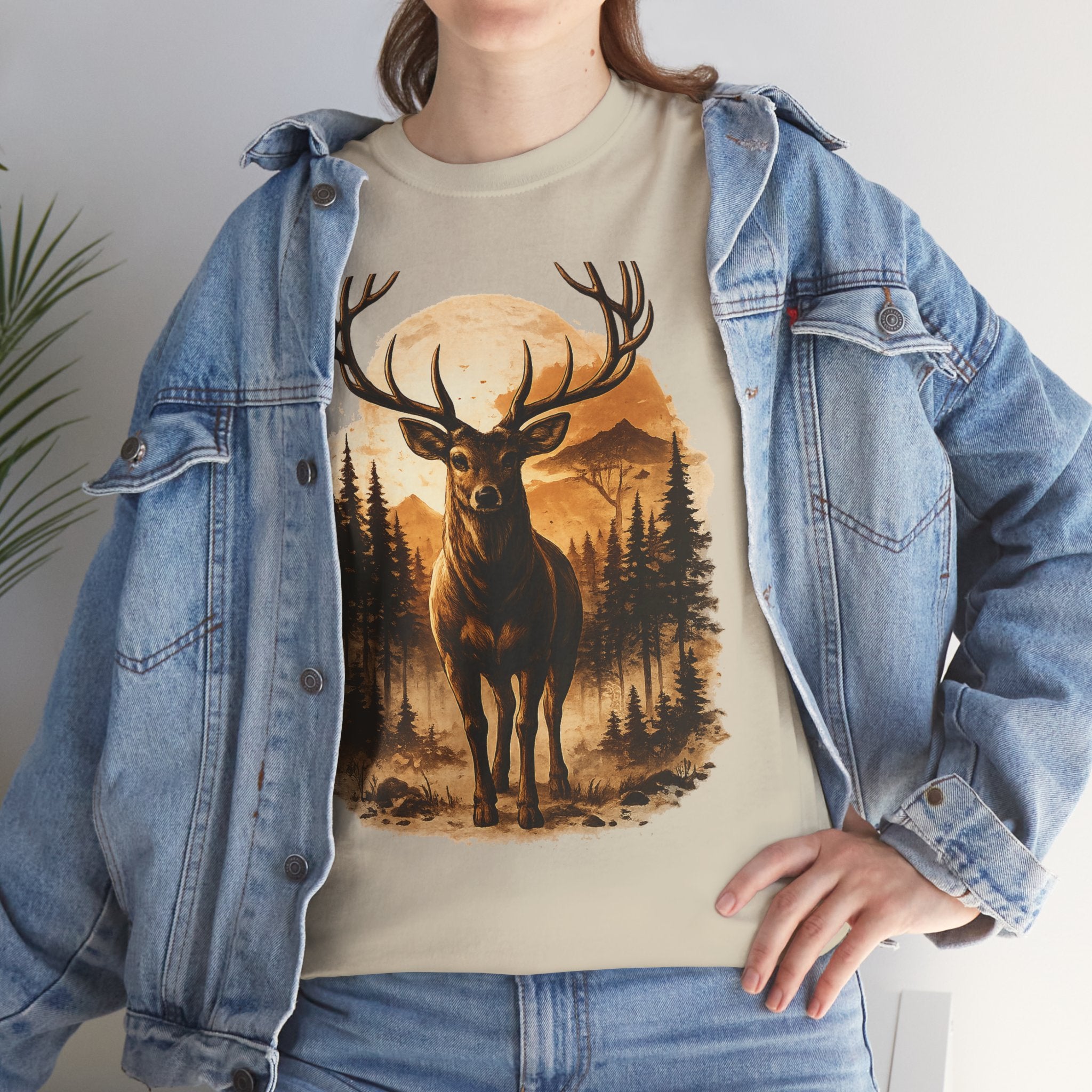 Deer Sunset Graphic Tee — Wilderness Stag Nature T-Shirt