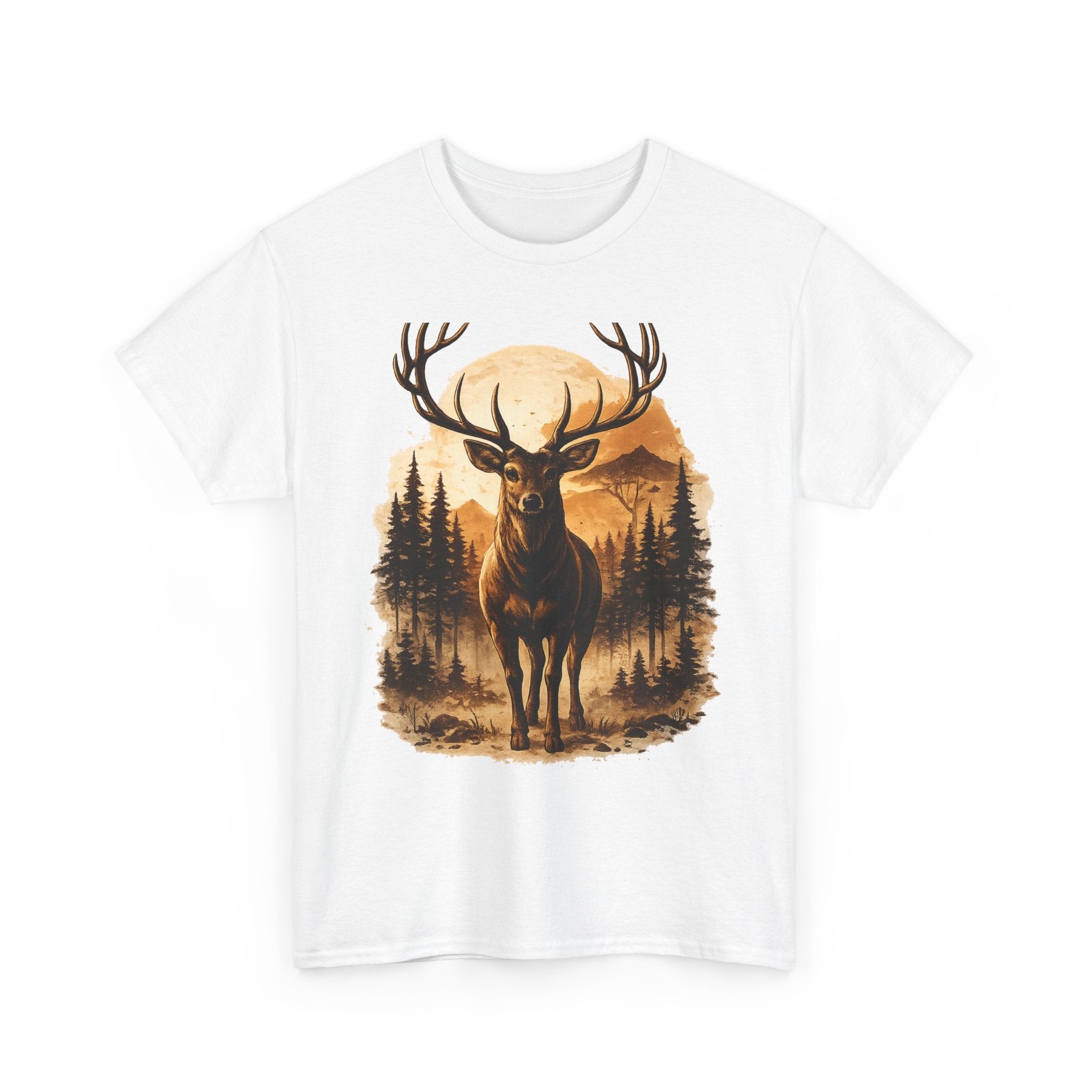 Deer Sunset Graphic Tee — Wilderness Stag Nature T-Shirt