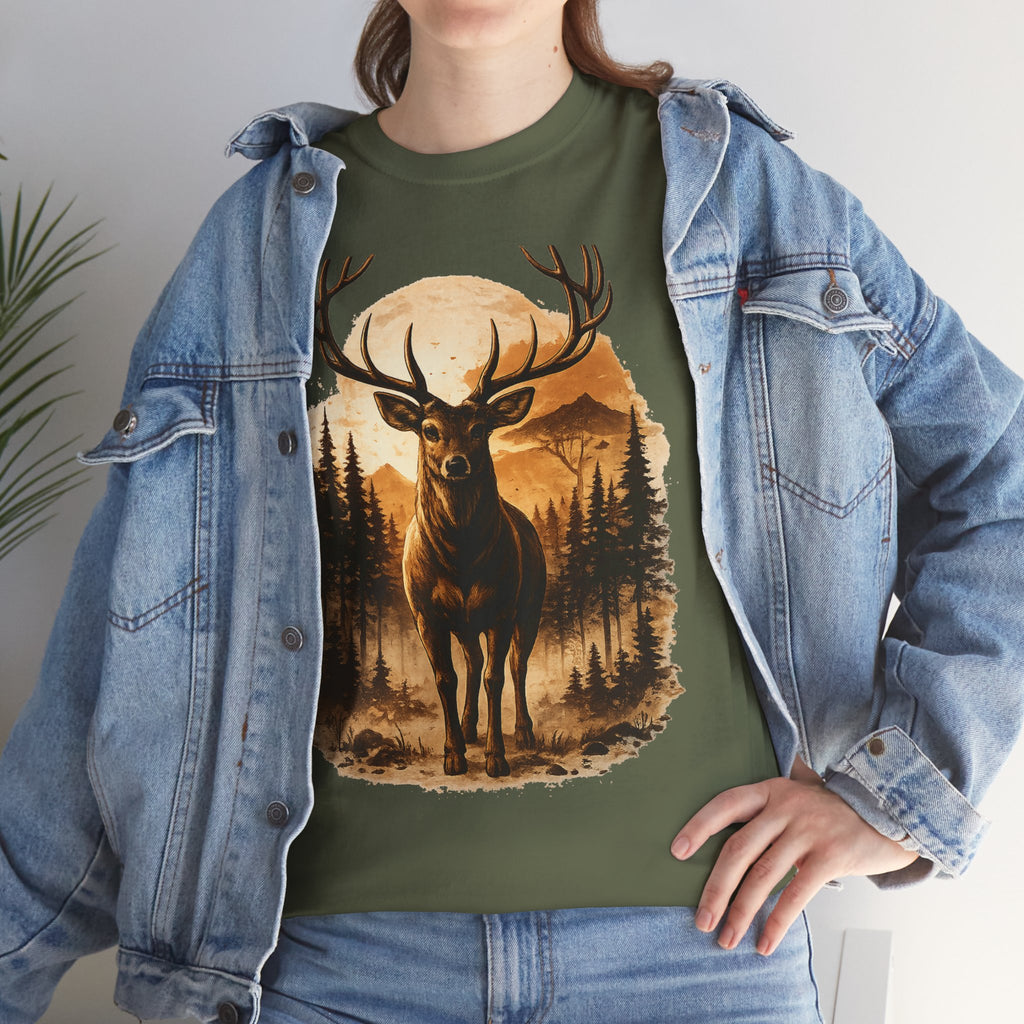 Deer Sunset Graphic Tee — Wilderness Stag Nature T-Shirt