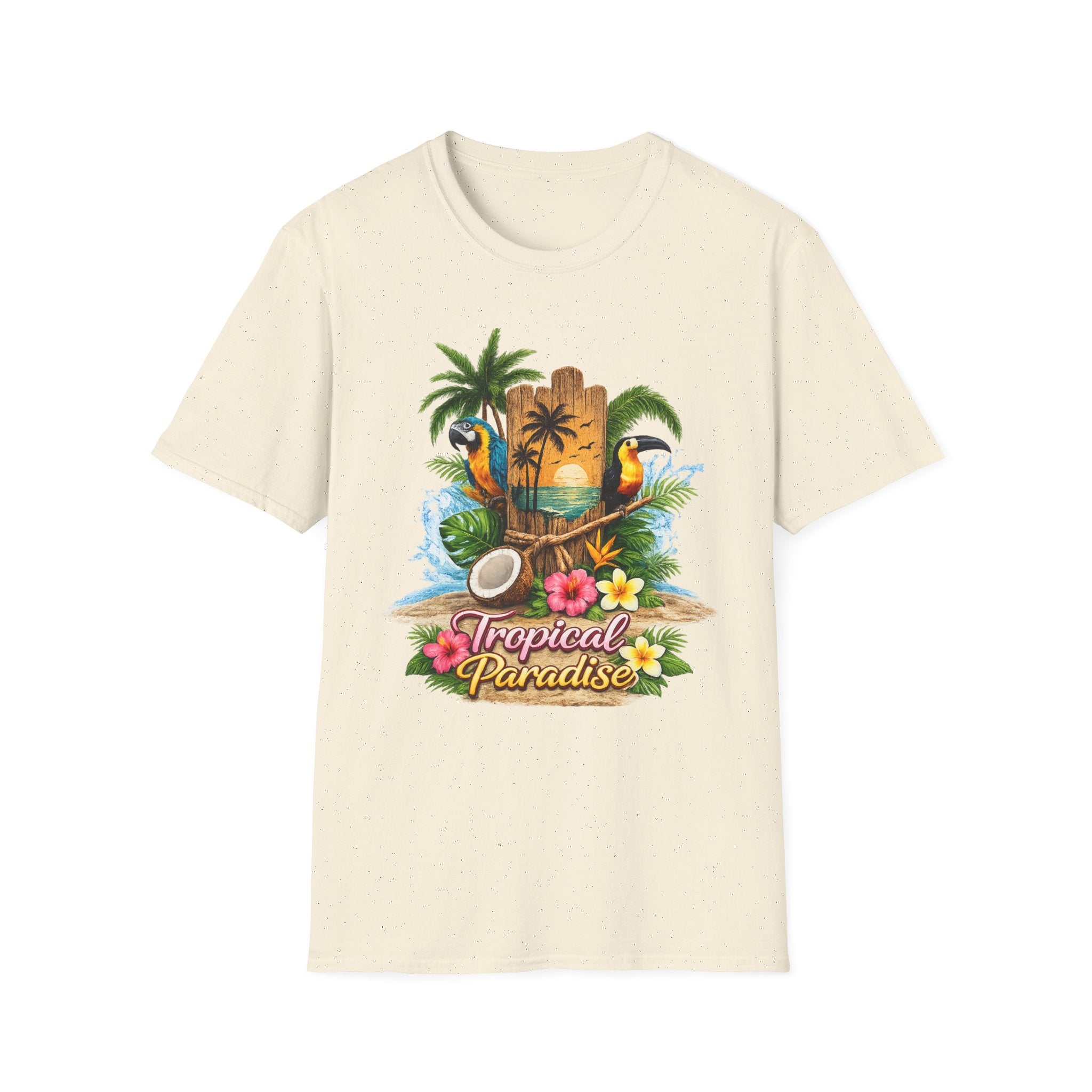 T-Shirt — Tropical Paradise Parrots Beach Graphic Tee
