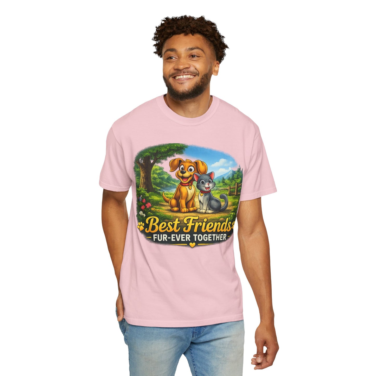 Best Friends T-Shirt — "Fur-Ever Together" Cute Dog & Cat Graphic Tee