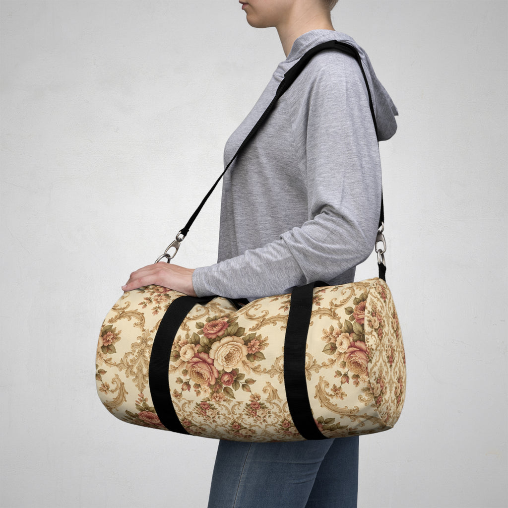 Vintage Floral Duffel Bag — Cream Rose Travel Gym Bag