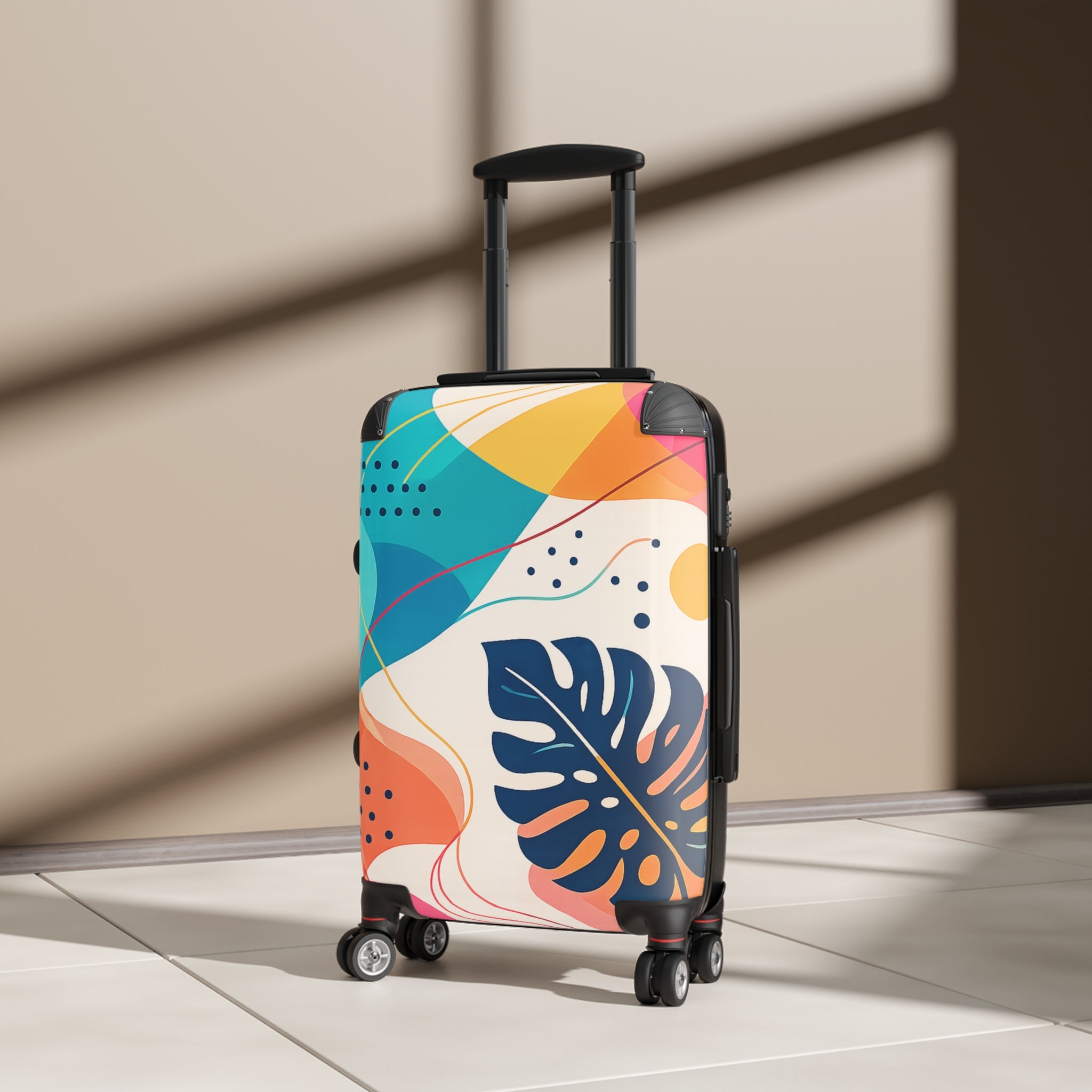 Tropical Abstract Carry-On Suitcase – Colorful Leaf Print Travel Luggage