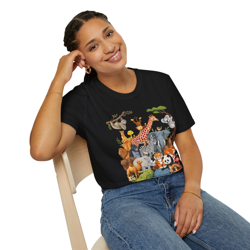 Safari Jungle Animals T-Shirt — Cute Giraffe, Zebra & Elephant Graphic Tee
