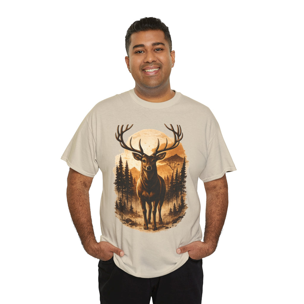 Deer Sunset Graphic Tee — Wilderness Stag Nature T-Shirt