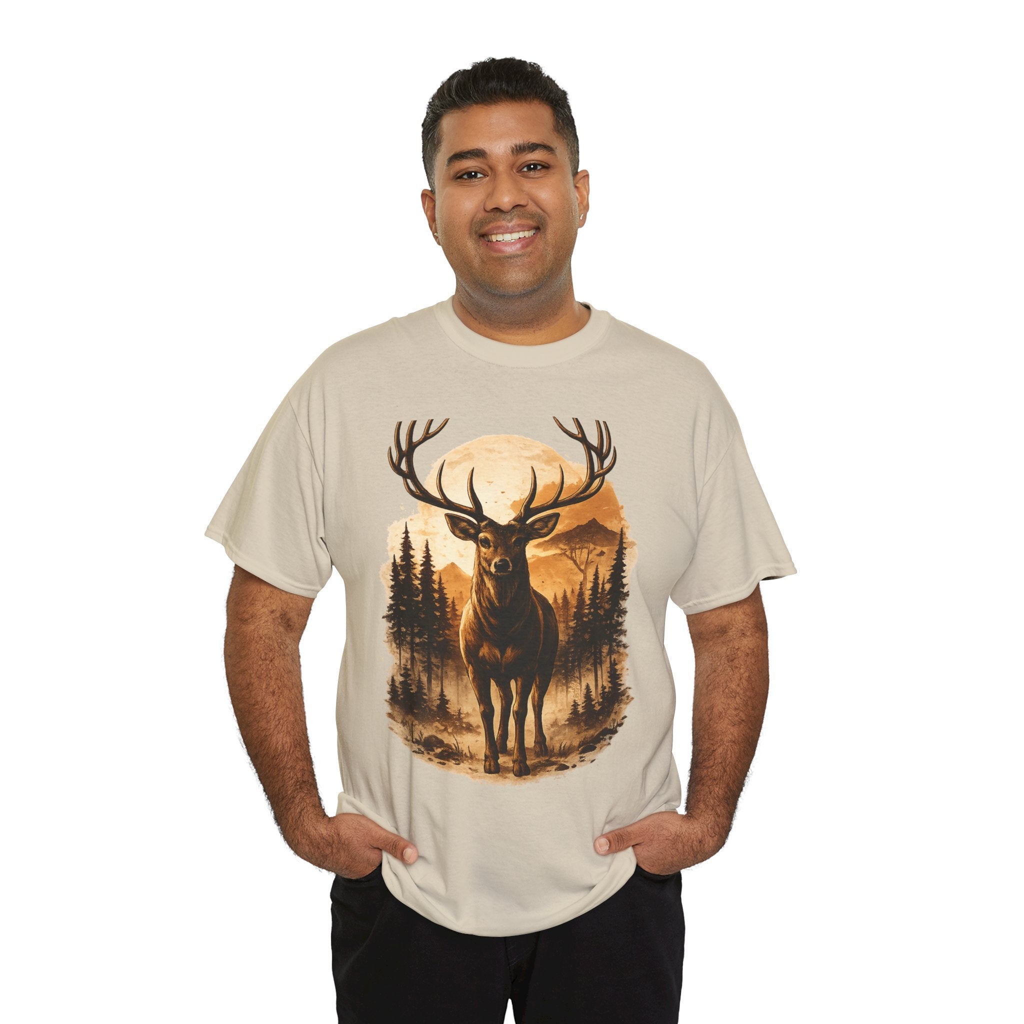 Deer Sunset Graphic Tee — Wilderness Stag Nature T-Shirt