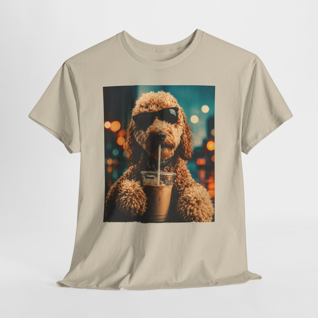 Dog with Coffee T-Shirt — Cool Poodle Drinking Iced Coffee Graphic Tee