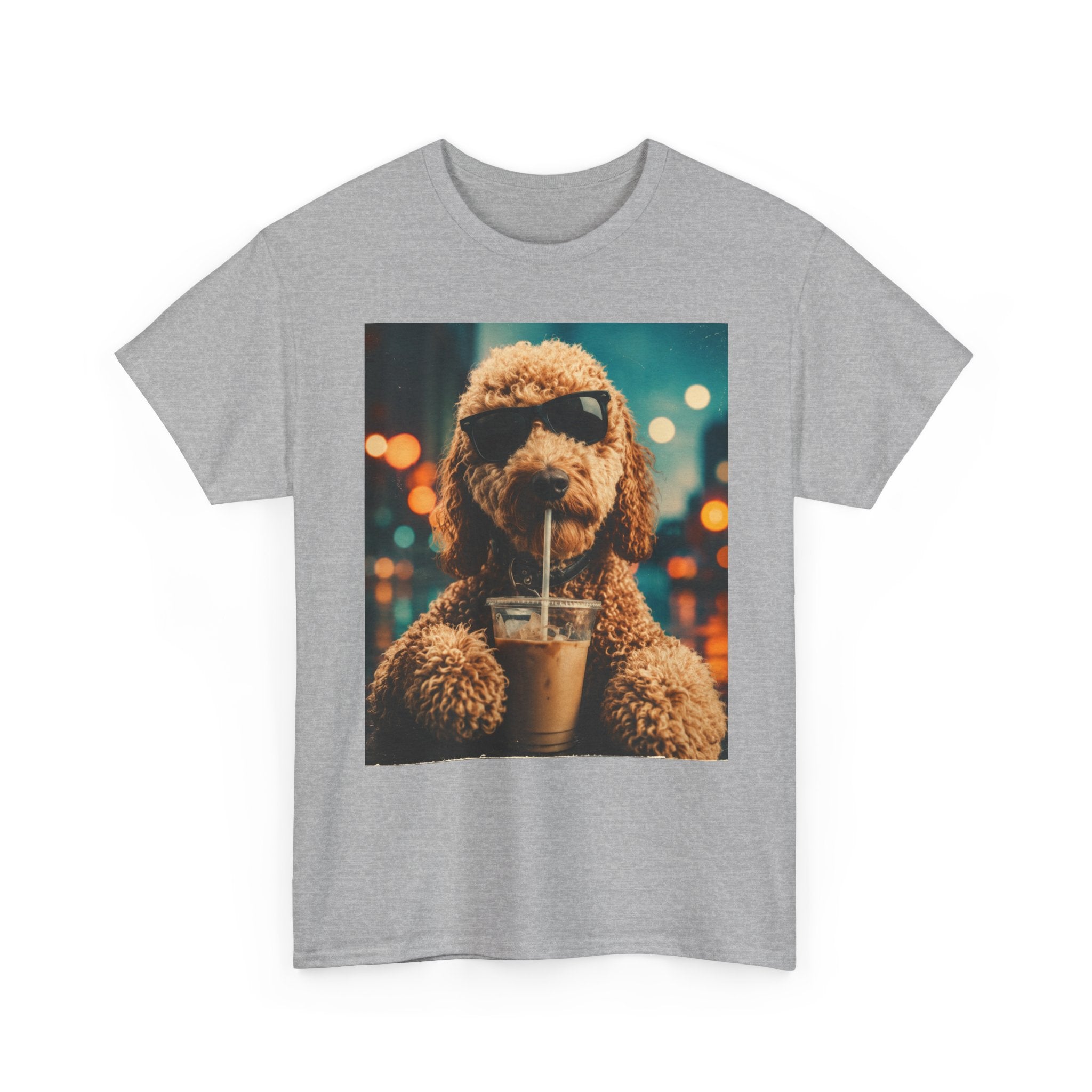Dog with Coffee T-Shirt — Cool Poodle Drinking Iced Coffee Graphic Tee