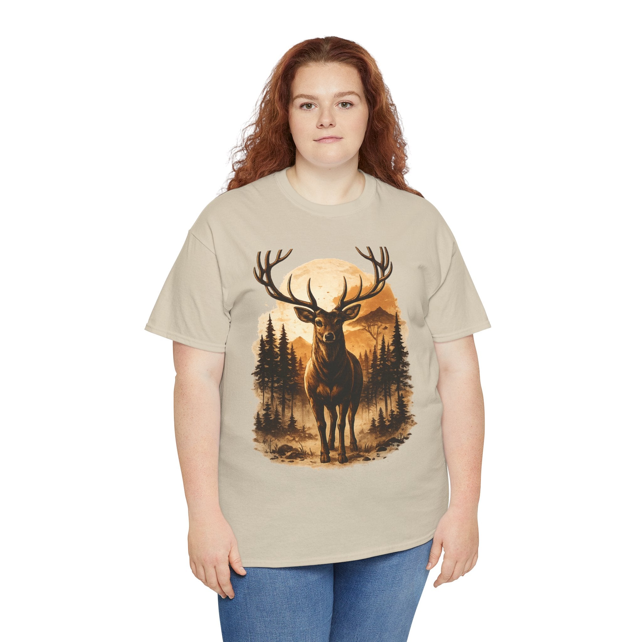 Deer Sunset Graphic Tee — Wilderness Stag Nature T-Shirt