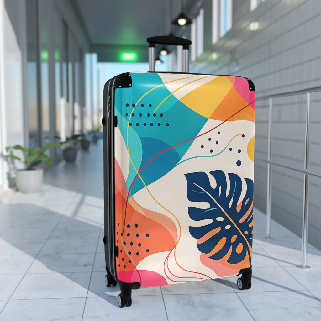 Tropical Abstract Carry-On Suitcase – Colorful Leaf Print Travel Luggage
