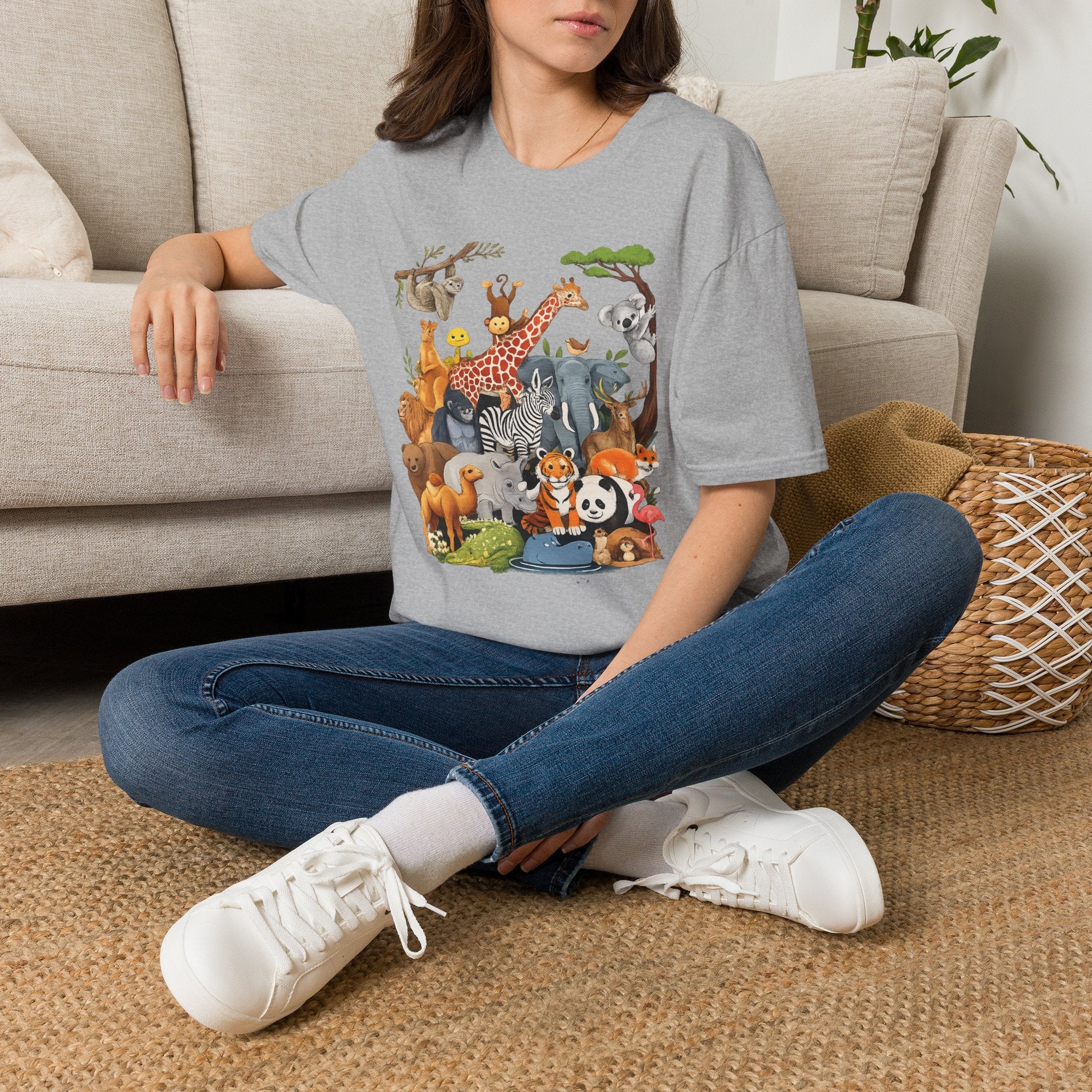 Safari Jungle Animals T-Shirt — Cute Giraffe, Zebra & Elephant Graphic Tee