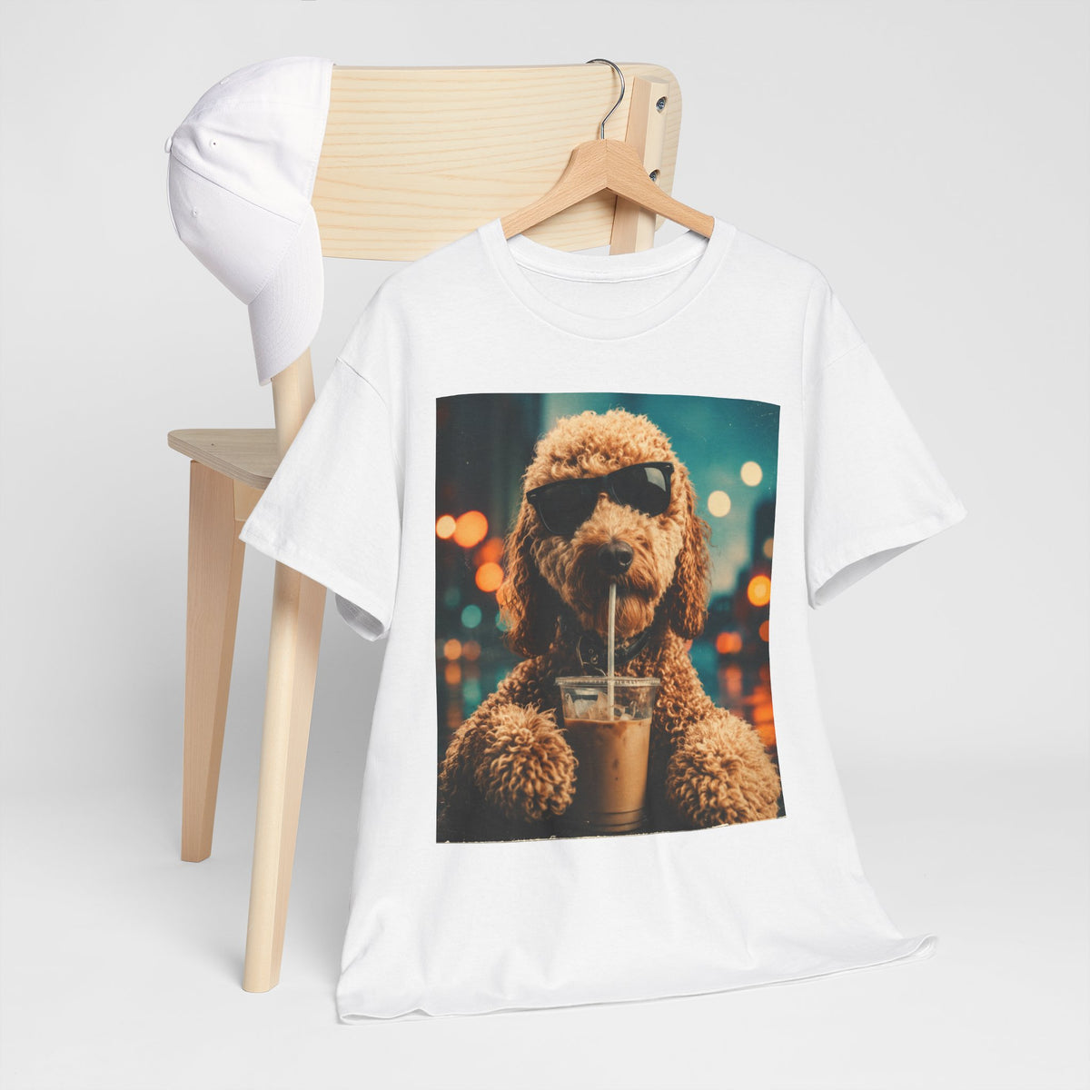 Dog with Coffee T-Shirt — Cool Poodle Drinking Iced Coffee Graphic Tee