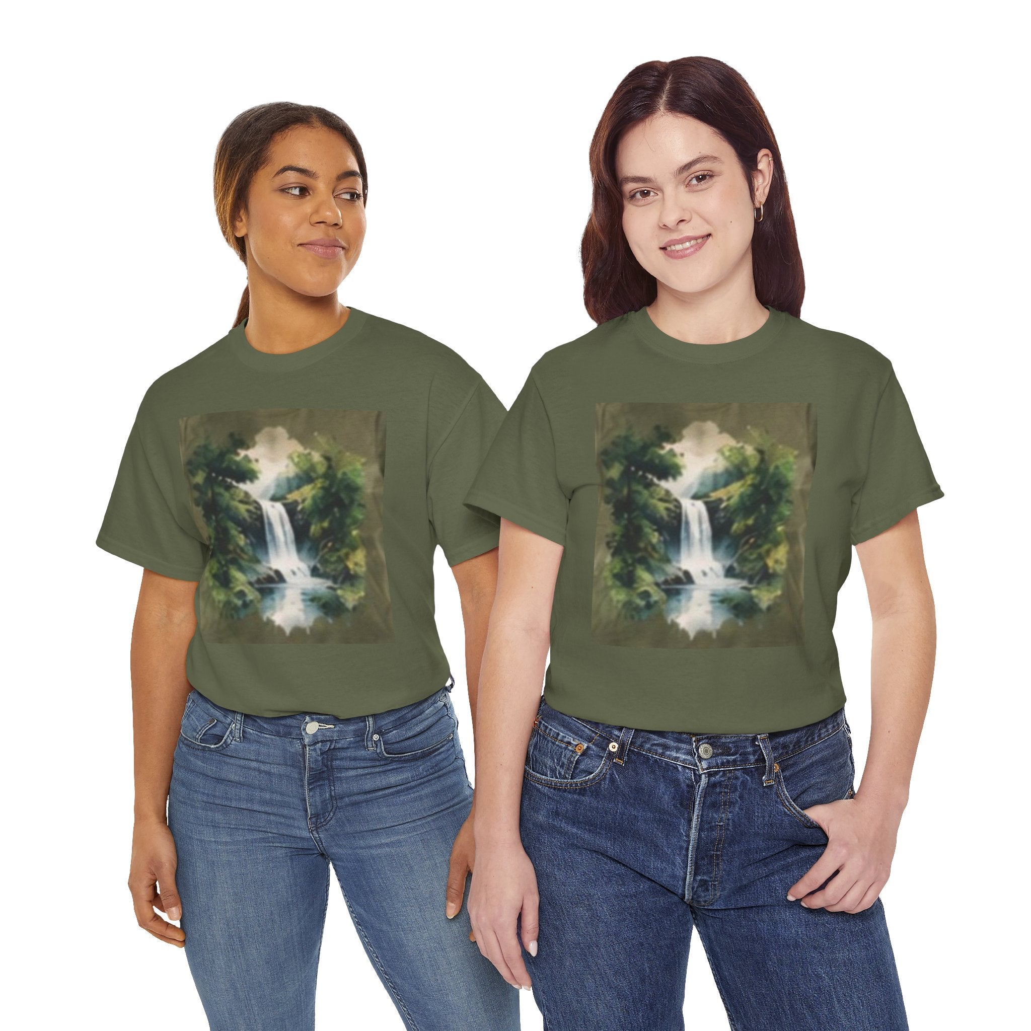 Waterfall Landscape T-Shirt — Vintage Forest Nature Tee