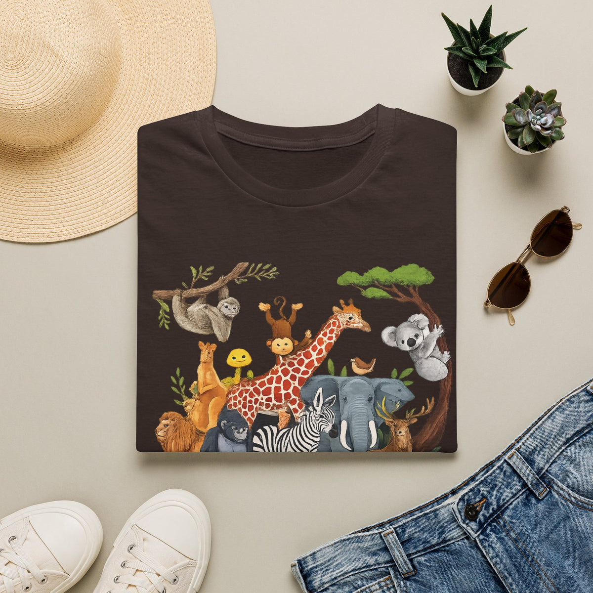 Safari Jungle Animals T-Shirt — Cute Giraffe, Zebra & Elephant Graphic Tee