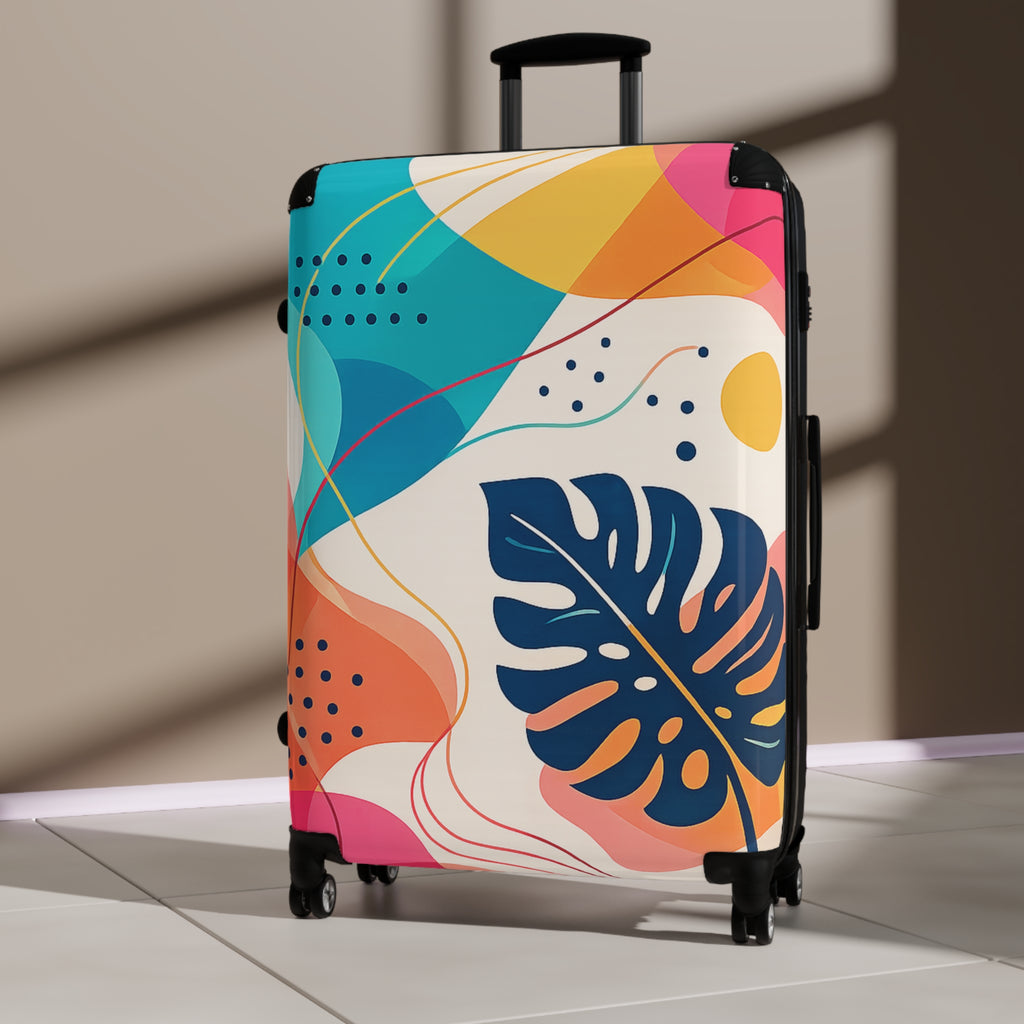 Tropical Abstract Carry-On Suitcase – Colorful Leaf Print Travel Luggage